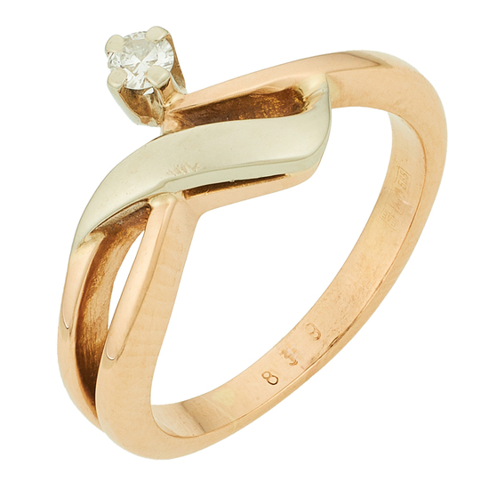Кольцо из комбинированного золота 585 пробы c 1 бриллиантом, Л52071858 за 23030