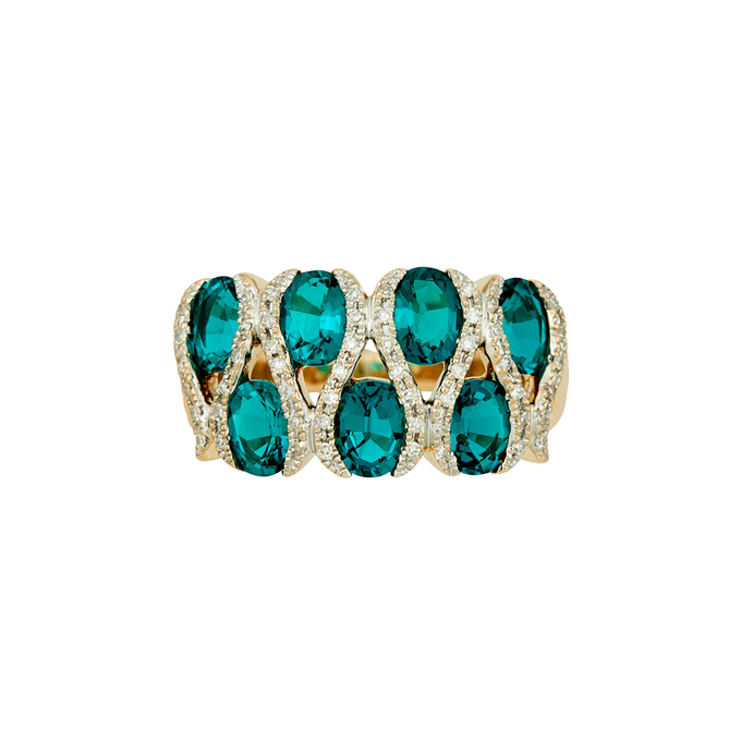 Кольцо из золота 585 пробы c бриллиантами и синтетическими изумрудами, Л 6602 2211 за 74400