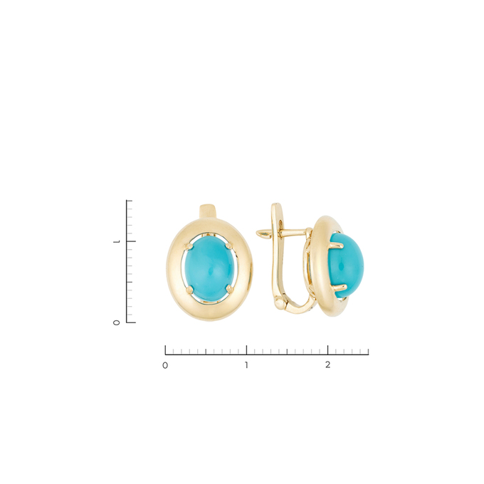 Серьги из золота 585 пробы c 2 бирюзой