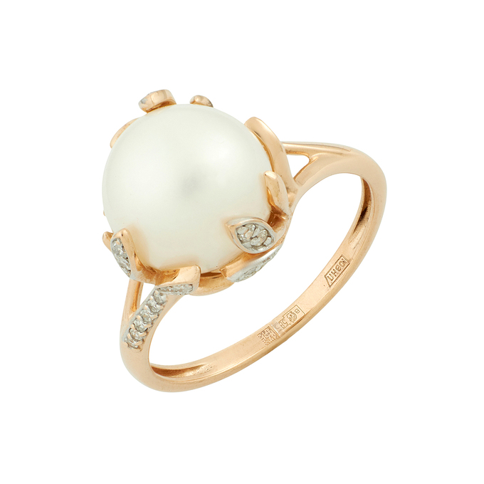 Кольцо из золота 585 пробы c бриллиантами и культивированным жемчугом, Л 5406 0173 за 37520