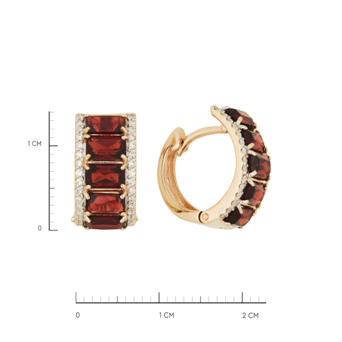 Серьги из золота 585 пробы c гранатами и бриллиантами