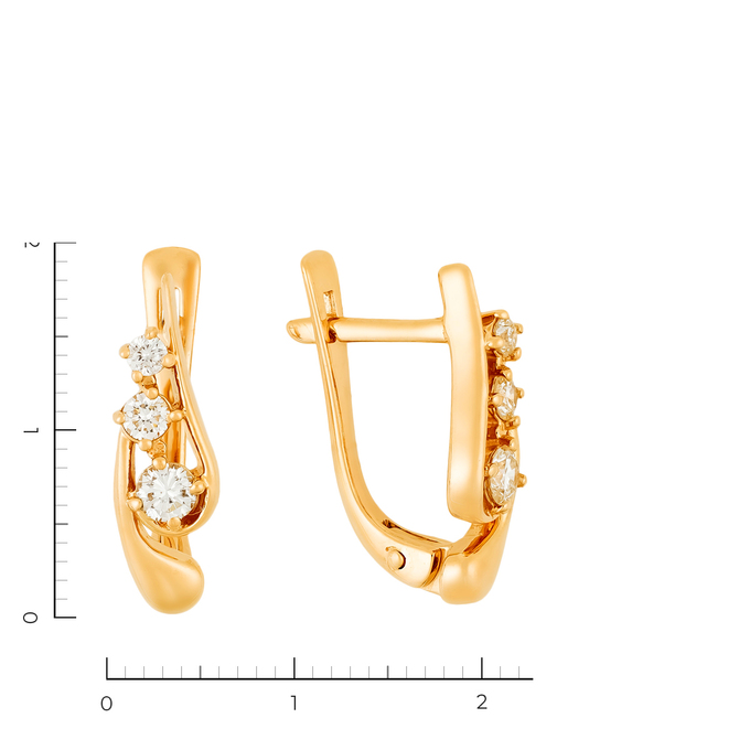 Серьги из красного золота 585 пробы c 6 бриллиантами
