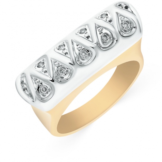 Кольцо из комбинированного золота 585 пробы c 9 бриллиантами 059981 фото 1