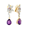 Серьги из золота 585 пробы c аметистами, бриллиантами и синтетическими камнями