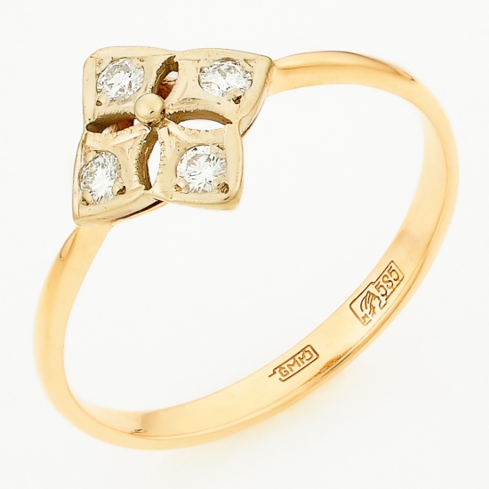 Кольцо из комбинированного золота 585 пробы c 4 бриллиантами, Л12078224 за 11375