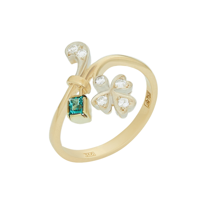 Кольцо из золота 750 пробы c синтетическим изумрудом и бриллиантами, Л 2415 2201 за 54250