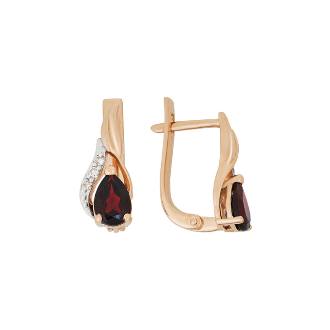 Серьги из золота 585 пробы c гранатами и бриллиантами, Л 4807 3587 за 23920
