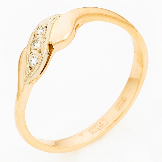 Кольцо из комбинированного золота 585 пробы c 3 бриллиантами, Л64016434 за 18 800 ₽