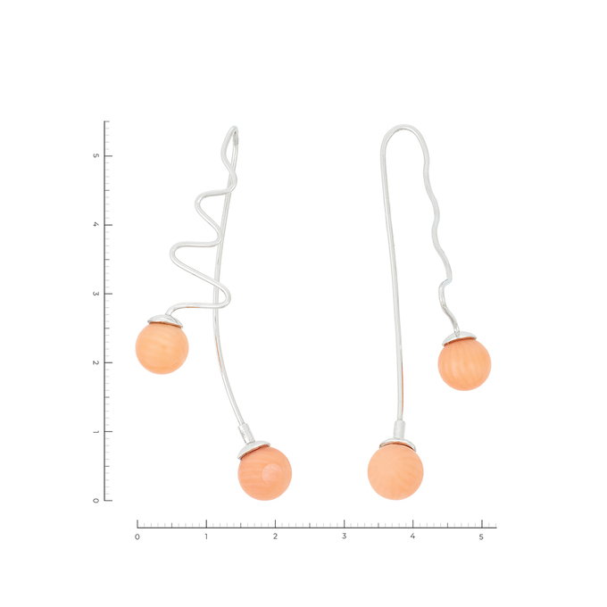 Серьги из белого золота 585 пробы c 4 кораллами