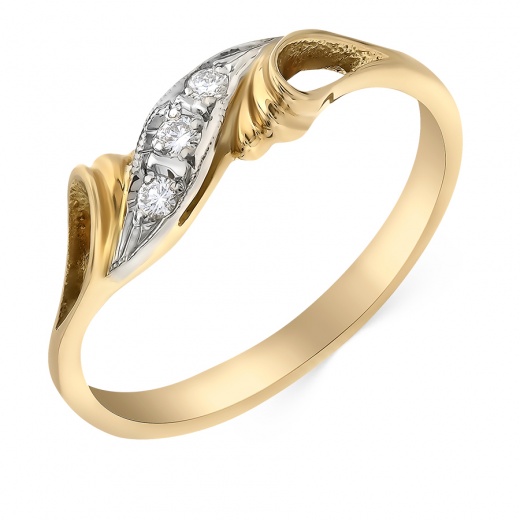 Кольцо из комбинированного золота 750 пробы c 3 упр. огр. бриллиантами 057619 фото 1