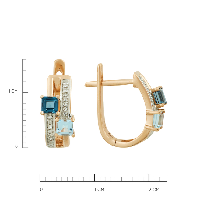 Серьги из золота 585 пробы c топазами, топазами Лондон и бриллиантами