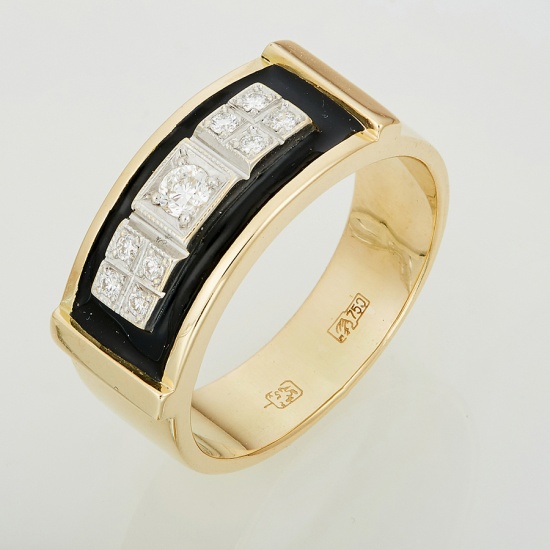 Кольцо из комбинированного золота 750 пробы c 9 бриллиантами и эмалями