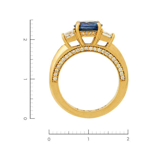 Кольцо из желтого золота 750 пробы c 72 бриллиантами и 1 сапфиром