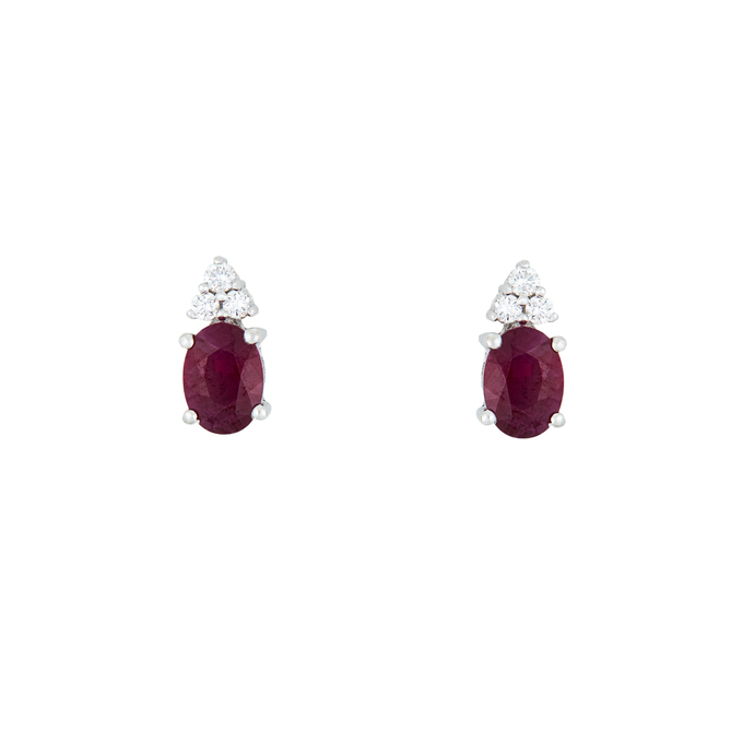 Серьга из золота 585 пробы c 3 бриллиантами и 1 рубином