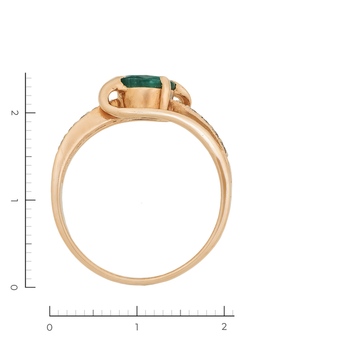 Кольцо из красного золота 585 пробы c 10 бриллиантами и 1 изумрудом, Л 0910 7060 за 67120