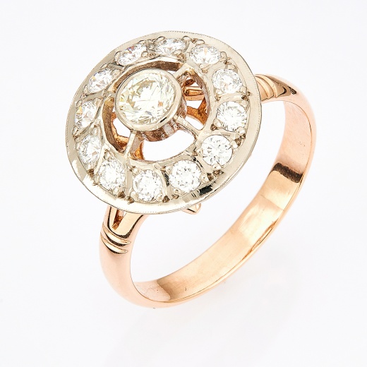 Кольцо из комбинированного золота 500 пробы c 13 бриллиантами Л04014760 фото 1