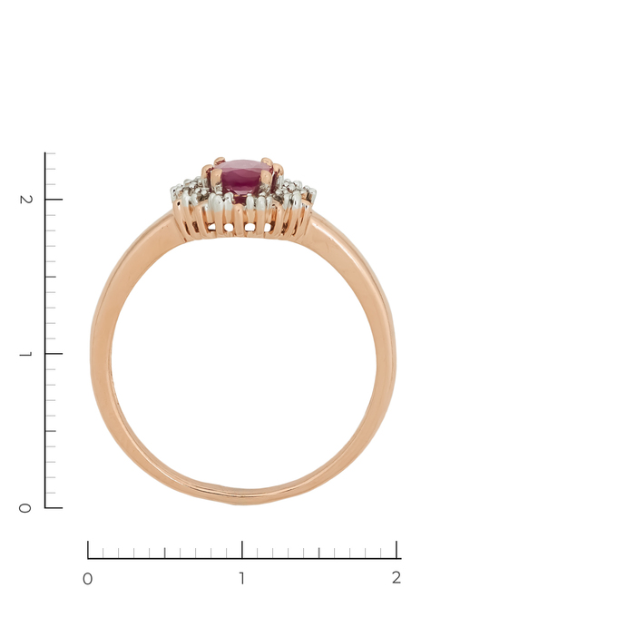 Кольцо из золота 585 пробы c 1 рубином и 10 бриллиантами, Л 0613 3166 за 35920