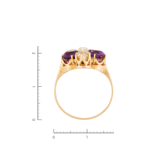 Кольцо из комбинированного золота 585 пробы c 2 аметистами и 2 бриллиантами, Л 2809 7005 за 108430