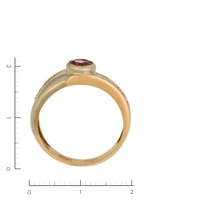 Кольцо из комбинированного золота 585 пробы c 1 родолитом и 10 бриллиантами, Л 6300 4379 за 54320