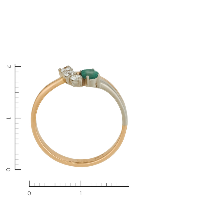 Кольцо из комбинированного золота 585 пробы c 3 бриллиантами и 1 изумрудом, Л 2809 6368 за 28630
