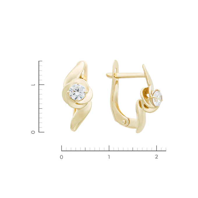 Серьги из желтого золота 585 пробы c 2 фианитами