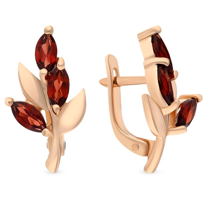 Серьги золото, 585, 3 к.,4,21 гр. (чистый вес 4,21 гр.); 6 Гранат вес 1,44 ct