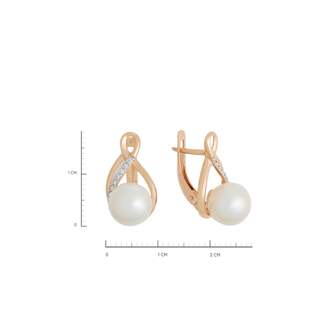 Серьги из золота 585 пробы c культ. жемчугом и фианитами, Л 7502 3472 за 37920