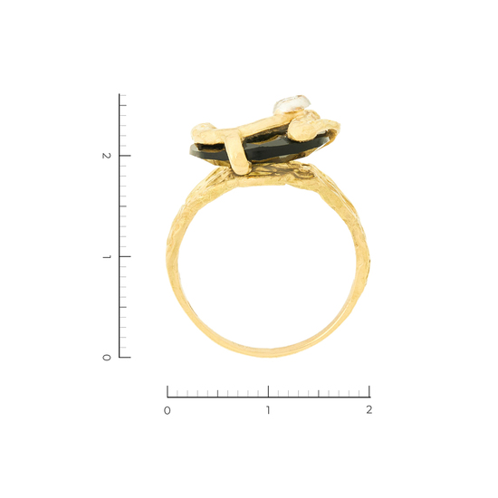 Кольцо из комбинированного золота 750 пробы c ониксами и 1 бриллиантом, Л28092786 за 60300