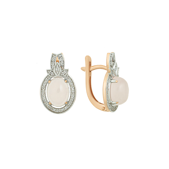 Серьги из золота 585 пробы c бриллиантами и розовыми кварцами, К 0000 4385 за 62400