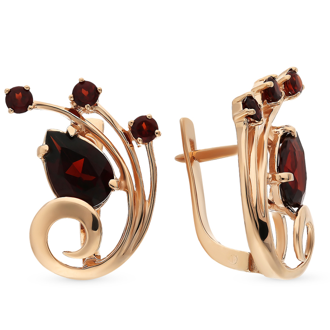 Серьги из красного золота 585 пробы c 8 гранатами
