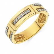 Кольцо обручальное из желтого золота 585 пробы c 35 бриллиантами