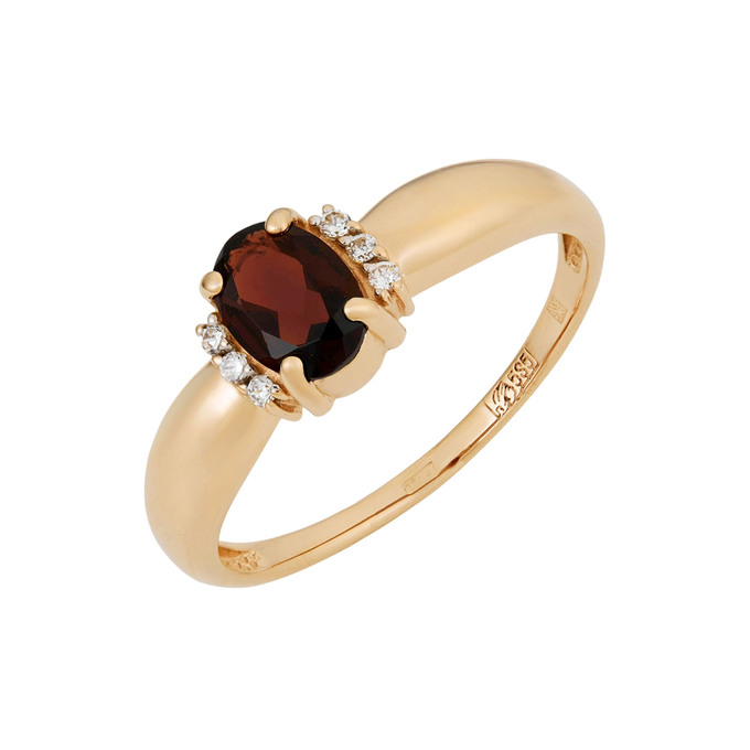 Кольцо из золота 585 пробы c гранатом и фианитами
