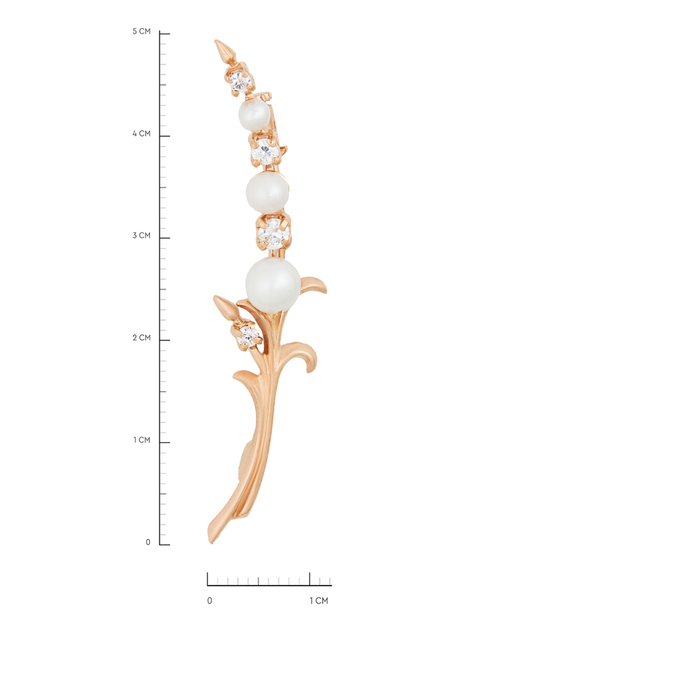 Брошь из золота 585 пробы c культивированным жемчугом и фианитами, Л 5703 7574 за 50080