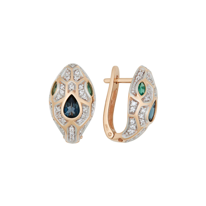 Серьги из золота 585 пробы c агатами, топазами Лондон и фианитами