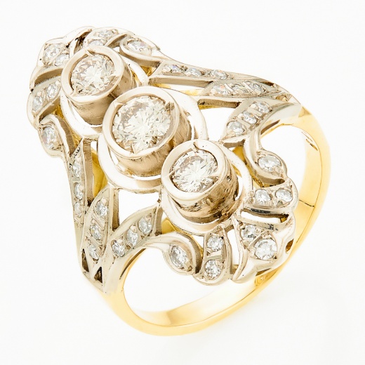 Кольцо из комбинированного золота 750 пробы c 37 бриллиантами Л19102975 фото 1