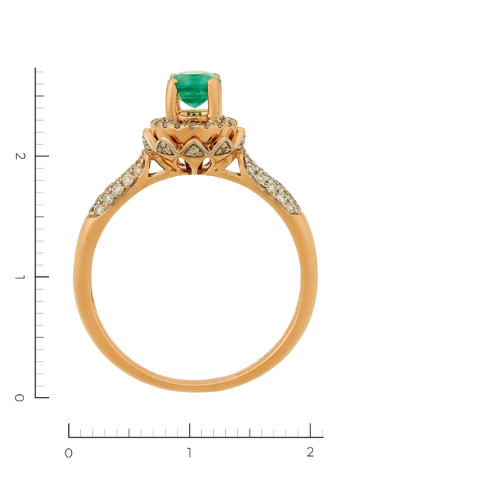 Кольцо из красного золота 585 пробы c 60 бриллиантами и 1 изумрудом, Л 7601 0062 за 43000