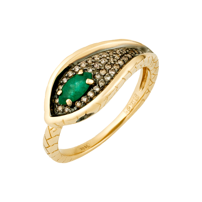 Кольцо из золота 585 пробы c изумрудом и бриллиантами, Л 4107 6470 за 43600