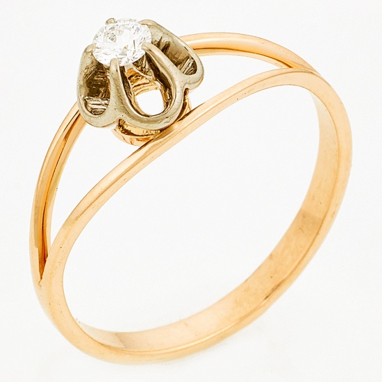 Кольцо из комбинированного золота 585 пробы c 1 бриллиантом, Л25077110 за 26320