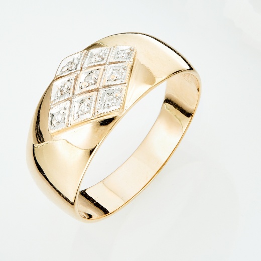 Кольцо из комбинированного золота 585 пробы c 9 бриллиантами 130007 фото 1