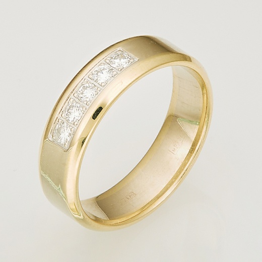 Кольцо из комбинированного золота 585 пробы c 5 бриллиантами 120732 фото 1