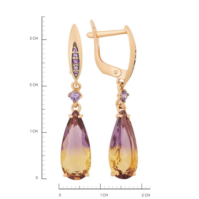 Серьги из золота 585 пробы c аметринами и синтетическими камнями, Ц О007 1982 за 39280