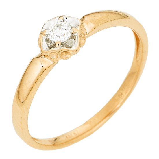 Кольцо из комбинированного золота 585 пробы c 1 бриллиантом, Л60020333 за 10430