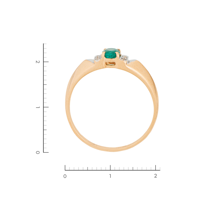 Кольцо из комбинированного золота 585 пробы c 8 бриллиантами и 1 изумрудом, Л 3910 6119 за 27600
