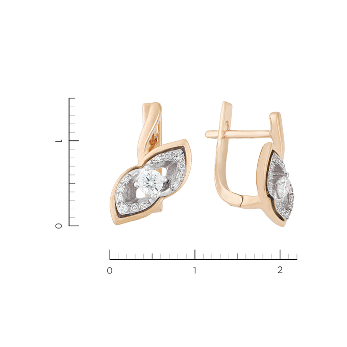 Серьги из комбинированного золота 585 пробы c 26 бриллиантами