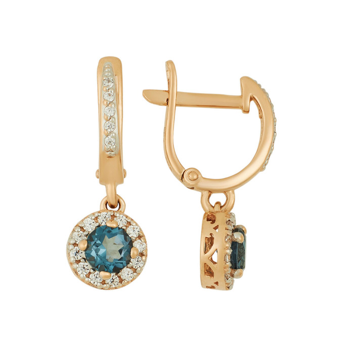 Серьги из золота 585 пробы c топазами Лондон и фианитами