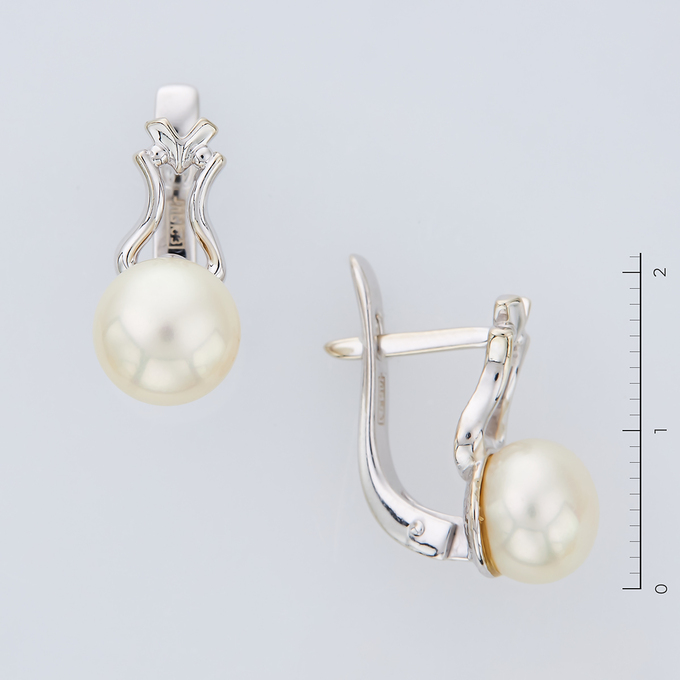 Серьги из золота 585 пробы c 2 культ. жемчугами