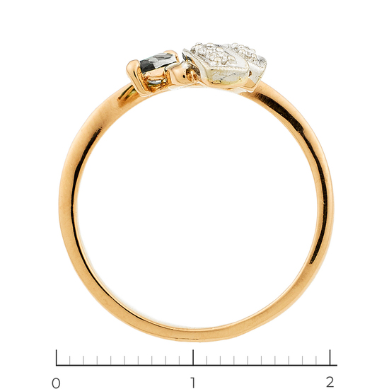 Кольцо из комбинированного золота 585 пробы c 6 бриллиантами и 1 камнем синтетическим, Л64018232 за 13500