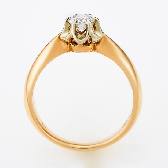 Кольцо из комбинированного золота 583 пробы c 1 бриллиантом, Л12062615 за 107200