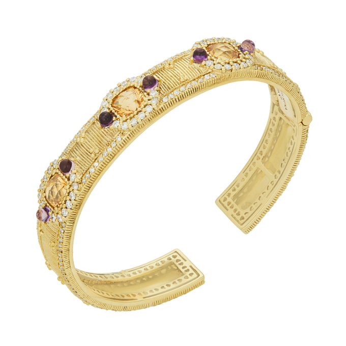 Браслет из золота 750 пробы c цитринами, аметистами и бриллиантами