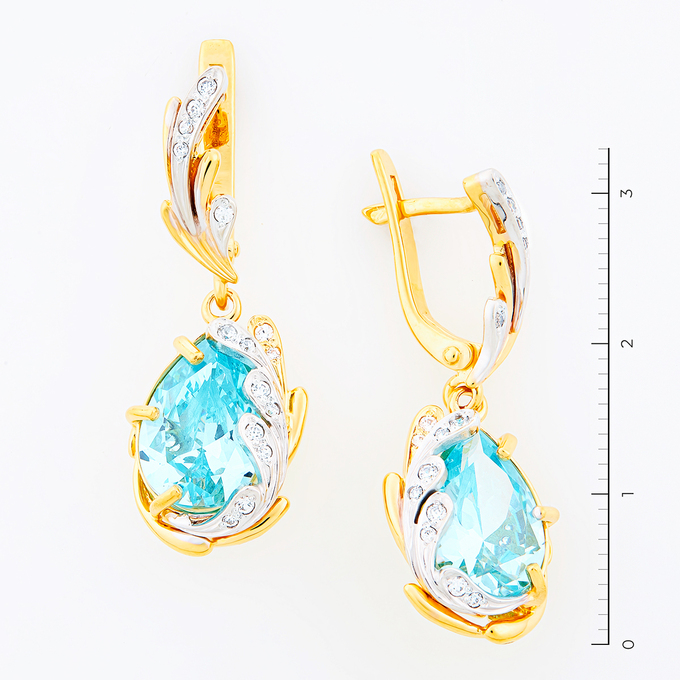 Серьги из золота 585 пробы c фианитами и 2 камнями синтетическими
